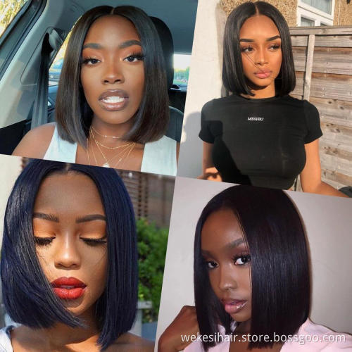 Brazilian Virgin human Hair Lace Front Wig Factory Short Bob Wig With Transparent Lace,Natural Hair Line